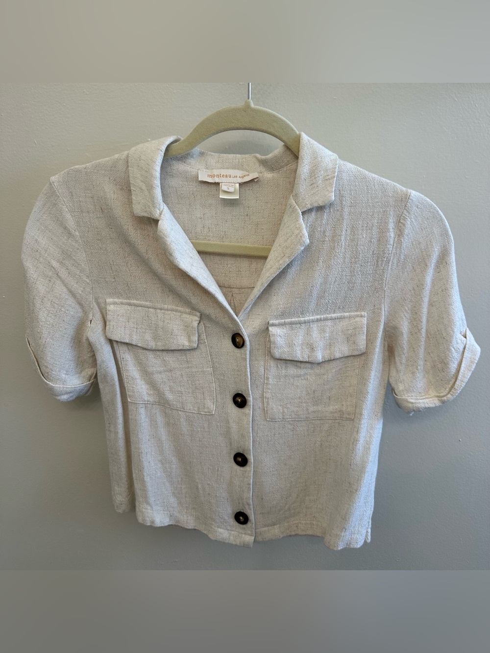 Monteau Light Beige Short-Sleeve Button-Front Kids Shirt
